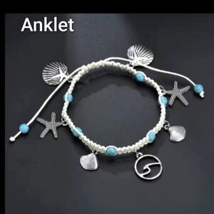 Ankle Bracelet Beach 🏖️🩵 Charms Braided Starfish & Shells NWT